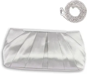 Womens Satin Evening Clutch Purses Elegant Pleated Satin Evening Handbag with Detachable Chain Prom Handbag