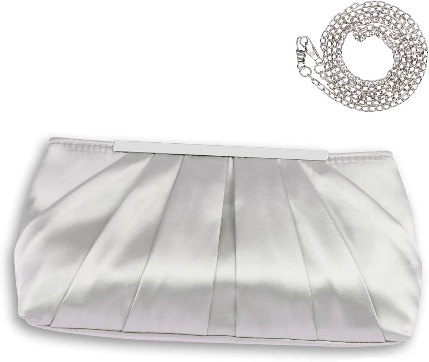 Womens Satin Evening Clutch Purses Elegant Pleated Satin Evening Handbag with Detachable Chain Prom Handbag