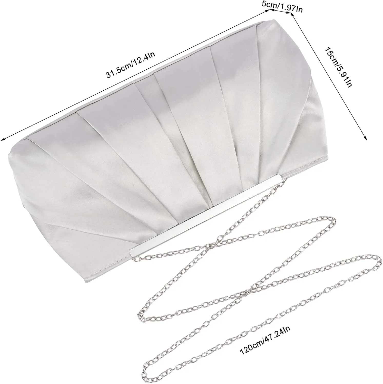 Womens Satin Evening Clutch Purses Elegant Pleated Satin Evening Handbag with Detachable Chain Prom Handbag