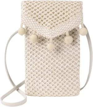 Womens Straw Cell Phone Purse Small Crossbody Bag Tassel Shoulder Bag for Summer