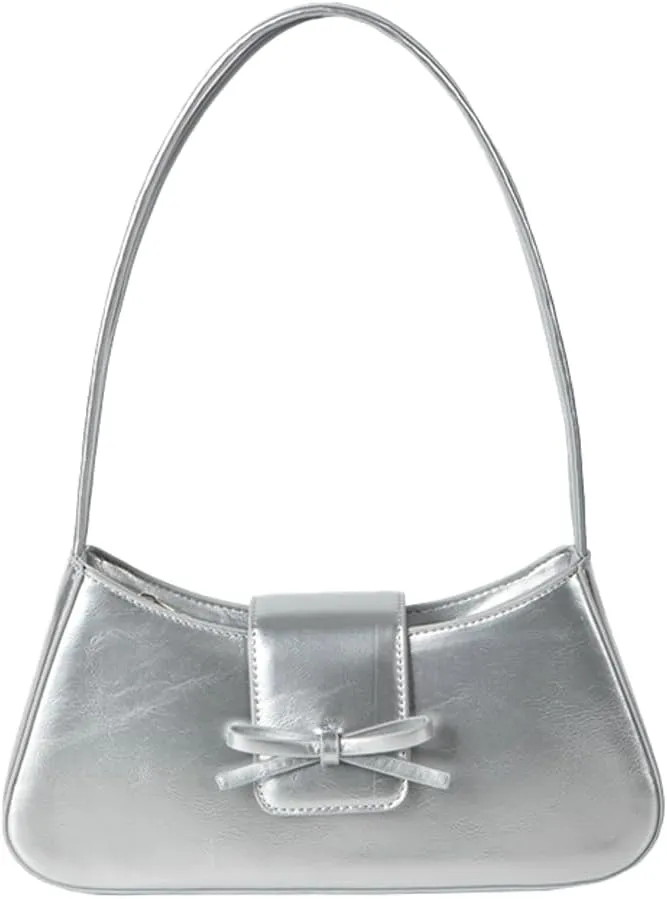 Women's Trendy Shoulder Bag PU Leather Y2k Purse Small Totes Handbag Underarm Satchel Clutch with Bow