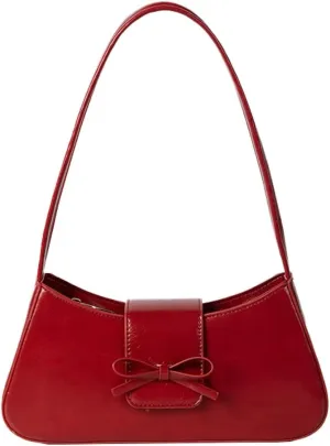 Women's Trendy Shoulder Bag PU Leather Y2k Purse Small Totes Handbag Underarm Satchel Clutch with Bow