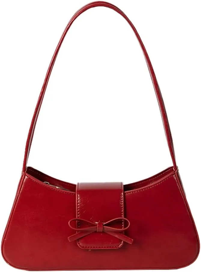 Women's Trendy Shoulder Bag PU Leather Y2k Purse Small Totes Handbag Underarm Satchel Clutch with Bow