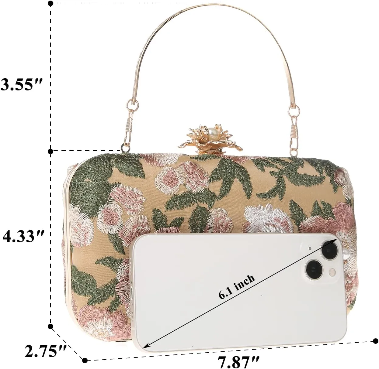 Womens Vintage Floral Embroidery Clutch Evening Handbag Shoulder Bags Purse for Wedding Party Prom