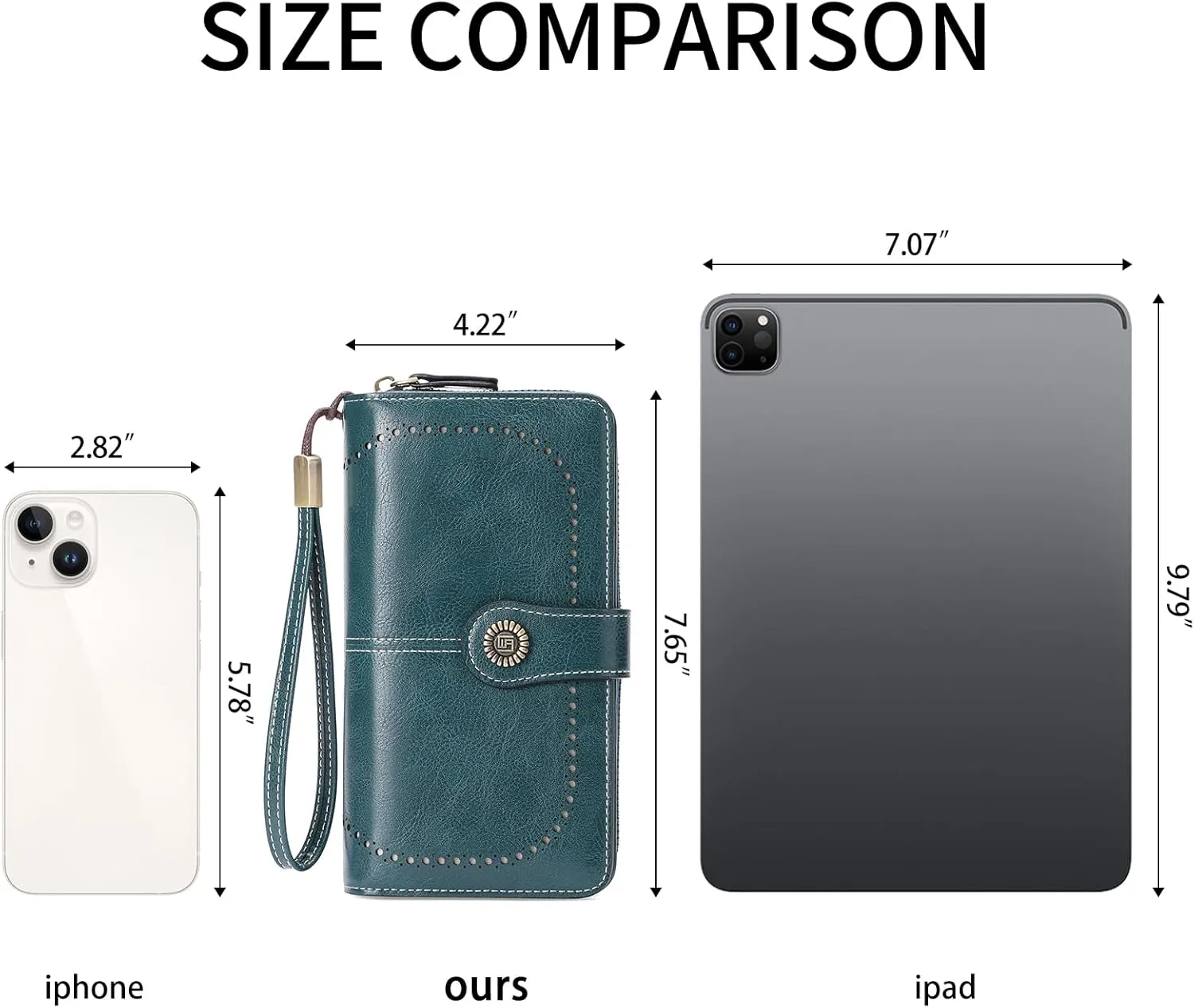 Women's Wallet Large Capacity Leather RFID Blocking Trifold Ladies Cluth Wristlet Wrist strap Long Purse Credit Card Holder