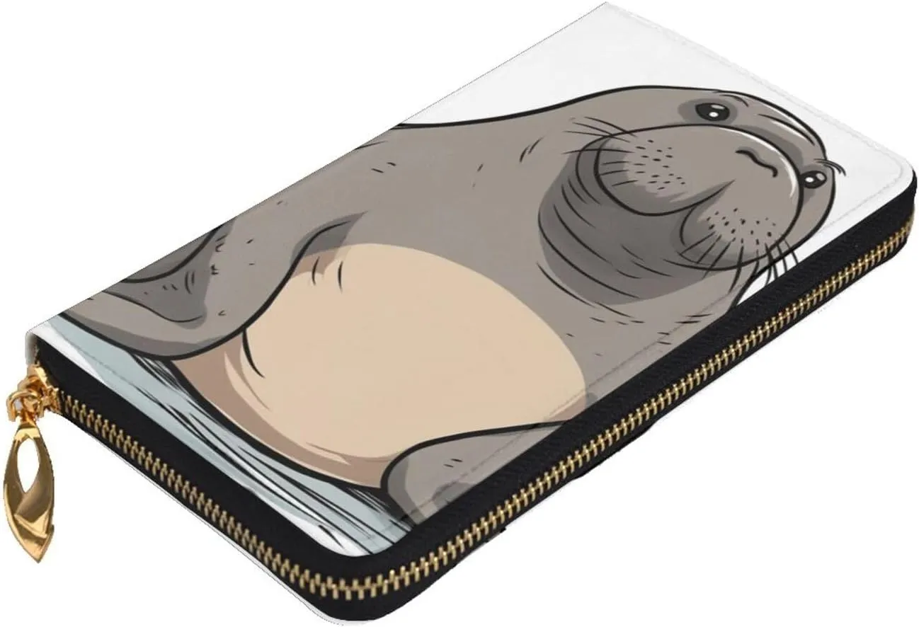 Womens Wallet Leather Slim Wallet Long Card Holder Case Zip Clutch Walrus Travel Purse