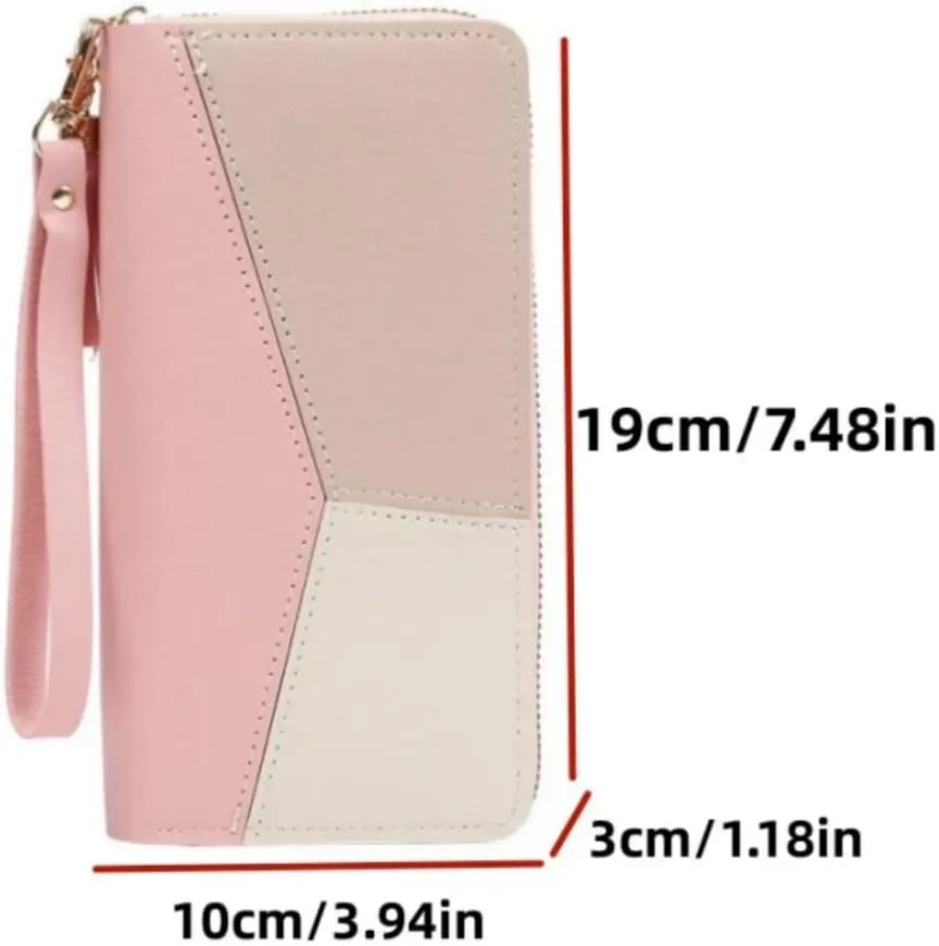 Womens Wallet Leather Zip Around Wallet Large Capacity Long Purse Credit Card Clutch Wristlet (black)
