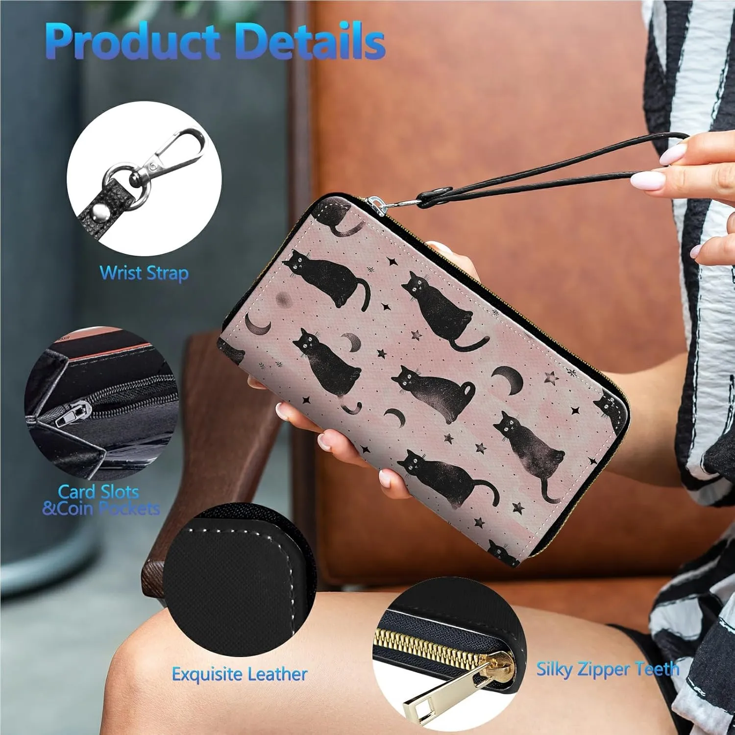 Womens Wallet PU Leather Wristlet Wallets for Women, Large Capacity Lady Fashion Wallet Card Holder Zipper Wallet