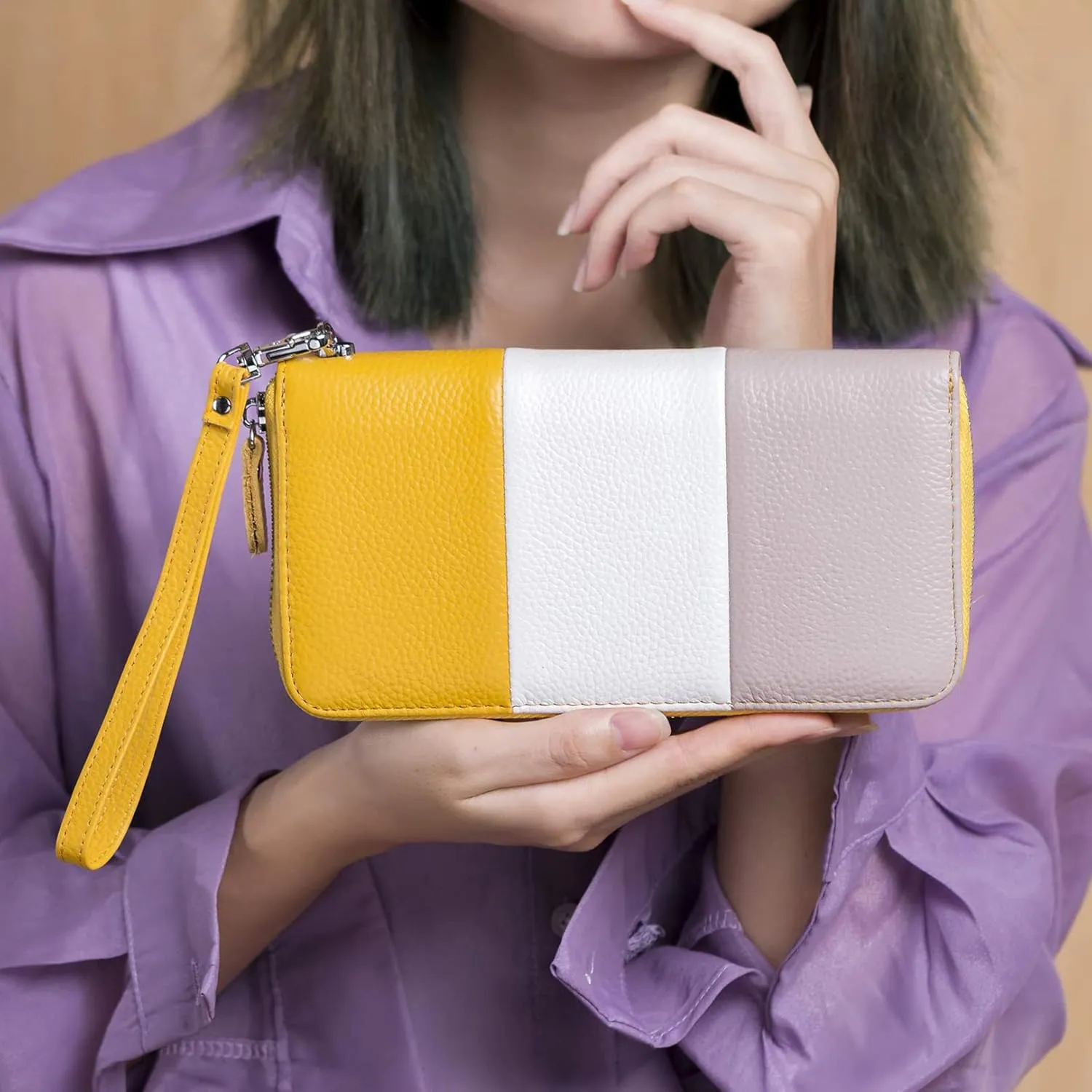 Womens Wallet RFID Blocking Genuine Leather Multi Credit Card Large Capacity Zip Around Clutch Travel Purse Wristlet