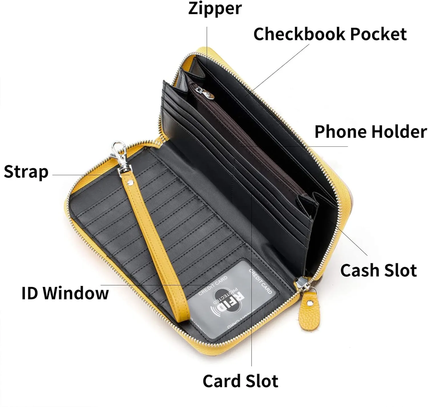 Womens Wallet RFID Blocking Genuine Leather Multi Credit Card Large Capacity Zip Around Clutch Travel Purse Wristlet