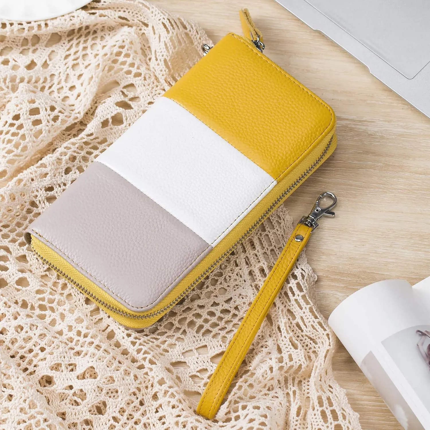 Womens Wallet RFID Blocking Genuine Leather Multi Credit Card Large Capacity Zip Around Clutch Travel Purse Wristlet