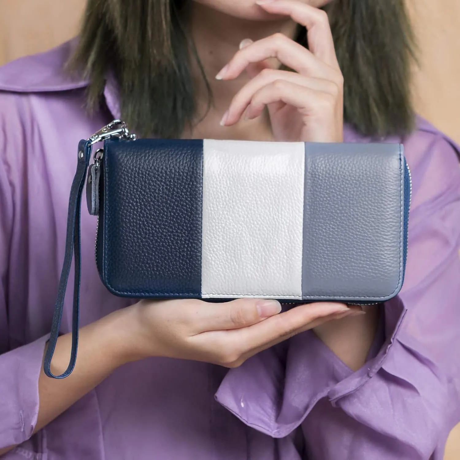 Womens Wallet RFID Blocking Genuine Leather Multi Credit Card Large Capacity Zip Around Clutch Travel Purse Wristlet