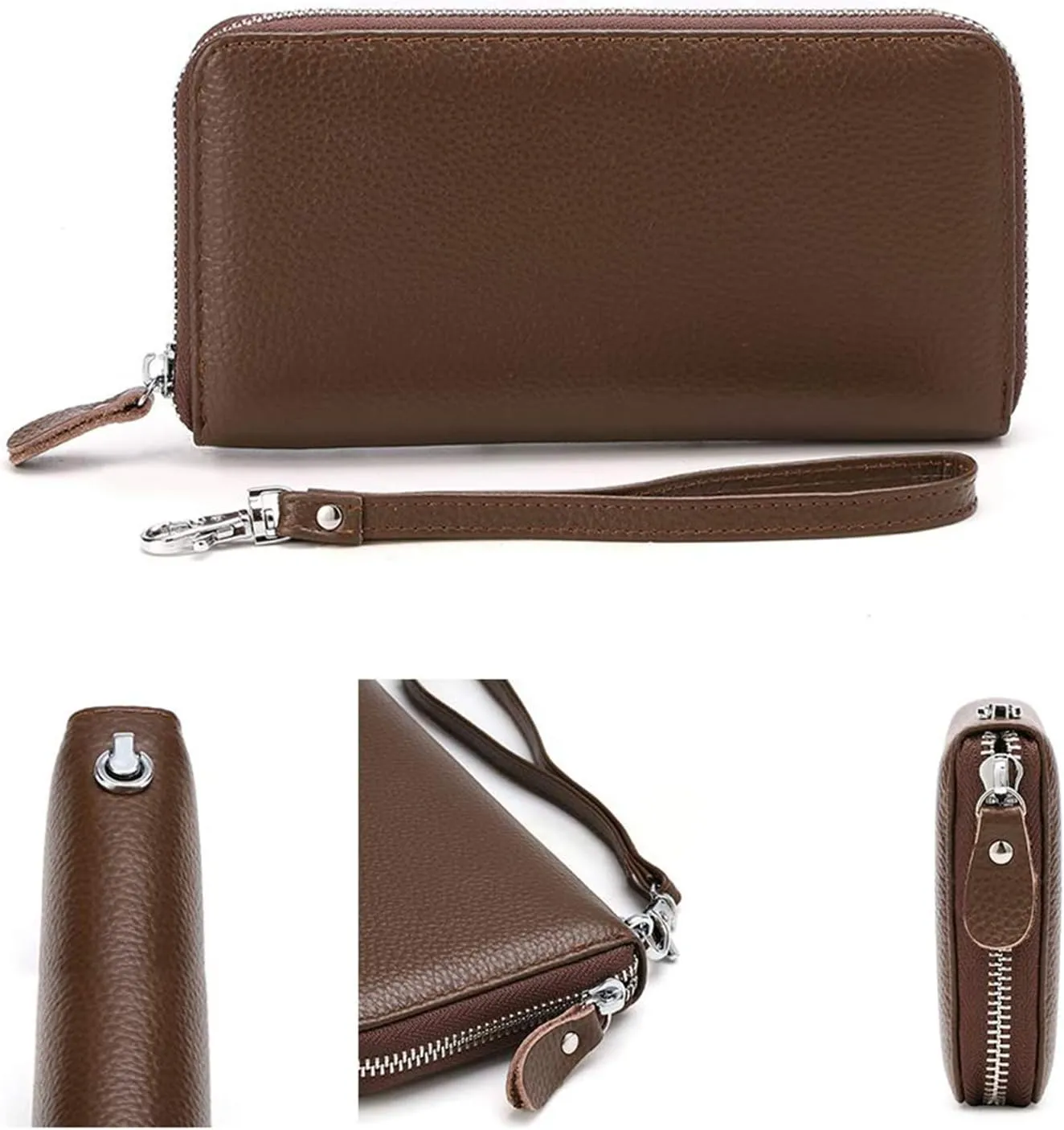 Womens Wallet RFID Blocking Genuine Leather Zip Around Wallet Clutch Wristlet Travel Long Purse for Women