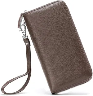 Womens Wallet RFID Blocking Genuine Leather Zip Around Wallet Clutch Wristlet Travel Long Purse for Women