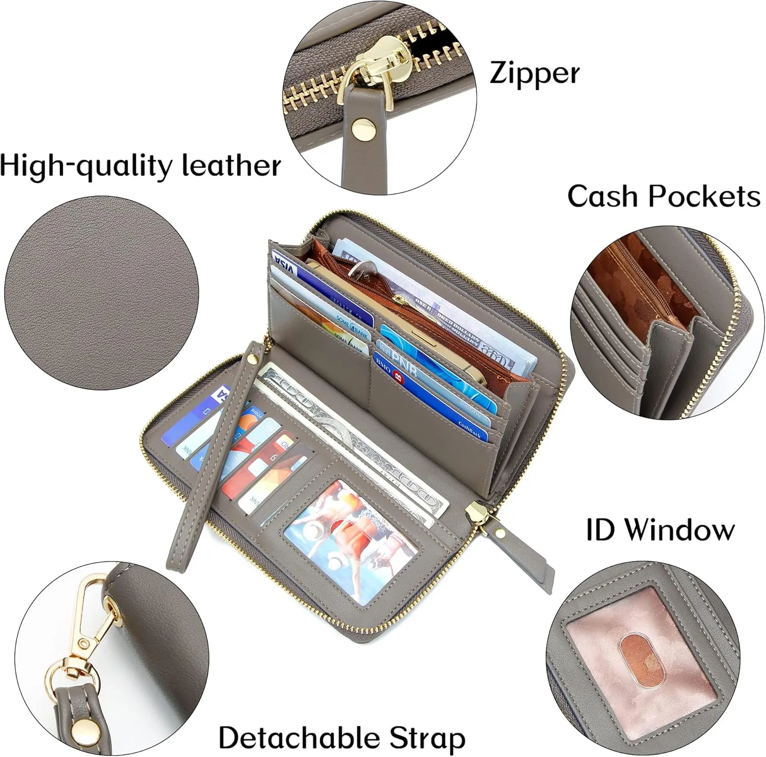 Womens Wallet RFID Large Capacity Zip Around Wallet PU Leather Credit Card Holder Clutch Wristlet Wallet Travel Purse