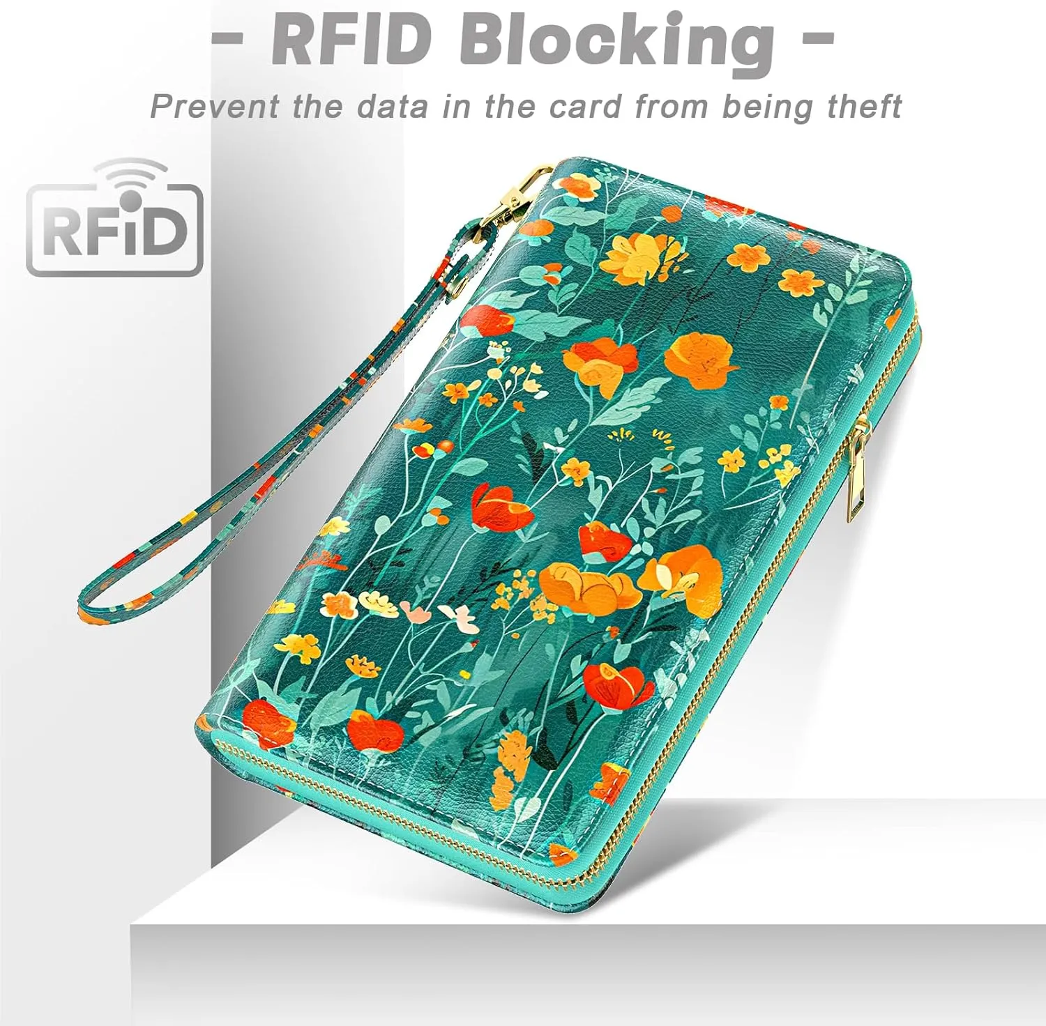 Womens Wallet, RFID Wristlet Wallets for Women, Ladies Clutch Purses, Large Travel Card Holder with Phone Holder