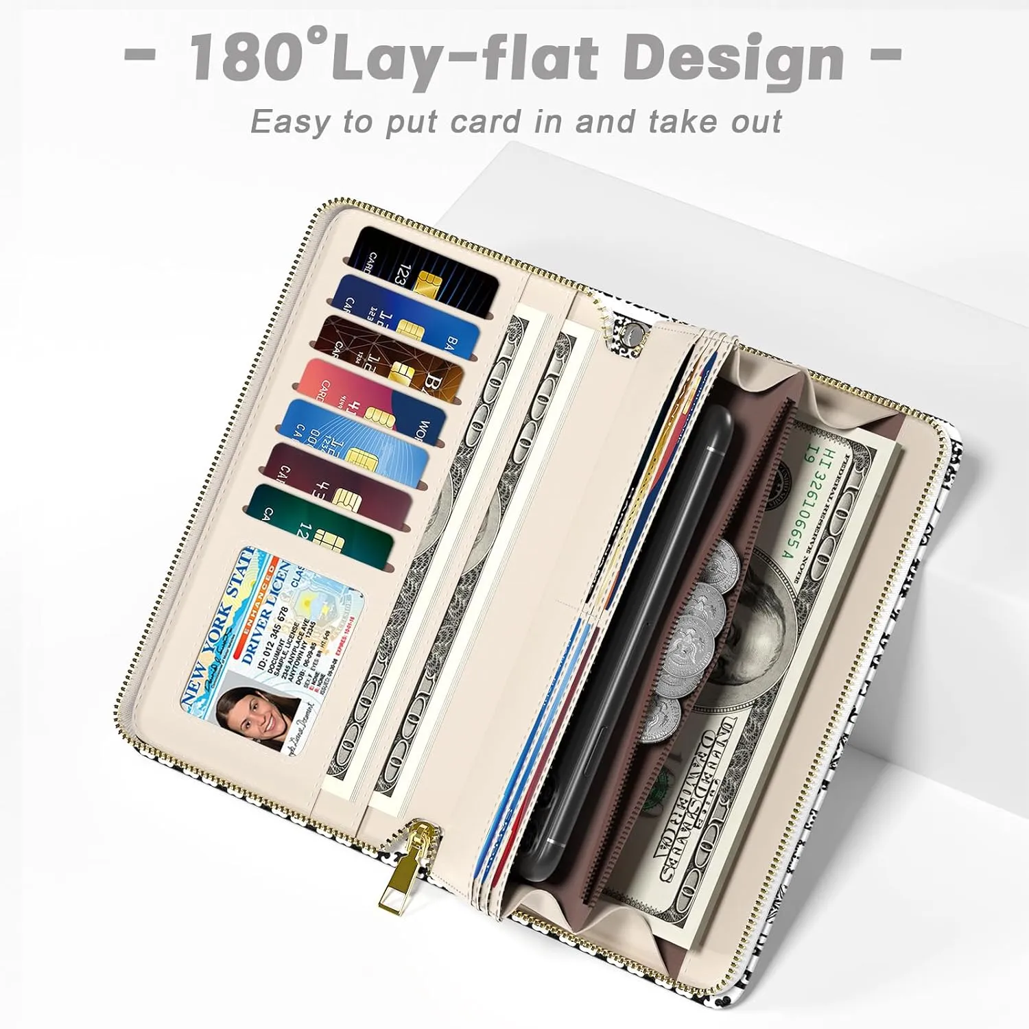 Womens Wallet, RFID Wristlet Wallets for Women, Ladies Clutch Purses, Large Travel Card Holder with Phone Holder