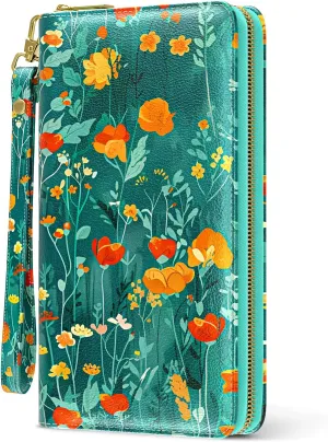 Womens Wallet, RFID Wristlet Wallets for Women, Ladies Clutch Purses, Large Travel Card Holder with Phone Holder