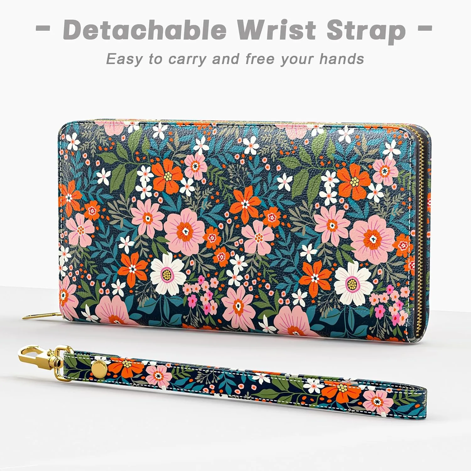 Womens Wallet, RFID Wristlet Wallets for Women, Ladies Clutch Purses, Large Travel Card Holder with Phone Holder
