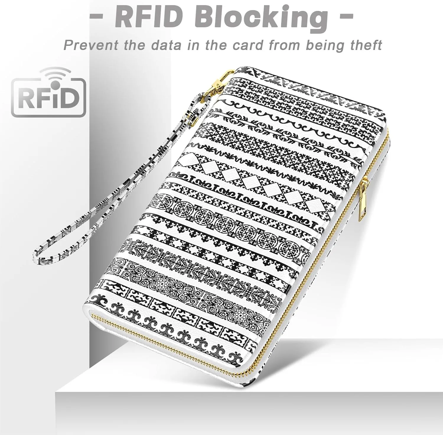 Womens Wallet, RFID Wristlet Wallets for Women, Ladies Clutch Purses, Large Travel Card Holder with Phone Holder