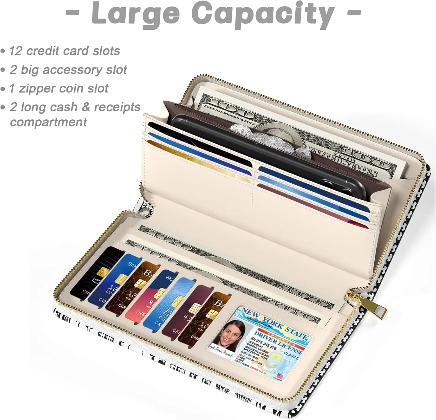 Womens Wallet, RFID Wristlet Wallets for Women, Ladies Clutch Purses, Large Travel Card Holder with Phone Holder