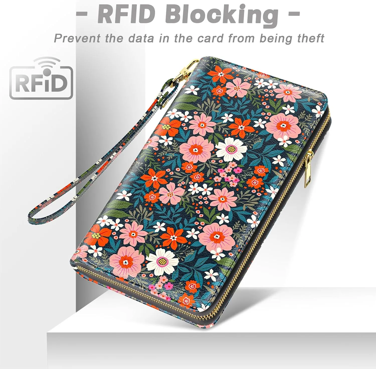 Womens Wallet, RFID Wristlet Wallets for Women, Ladies Clutch Purses, Large Travel Card Holder with Phone Holder