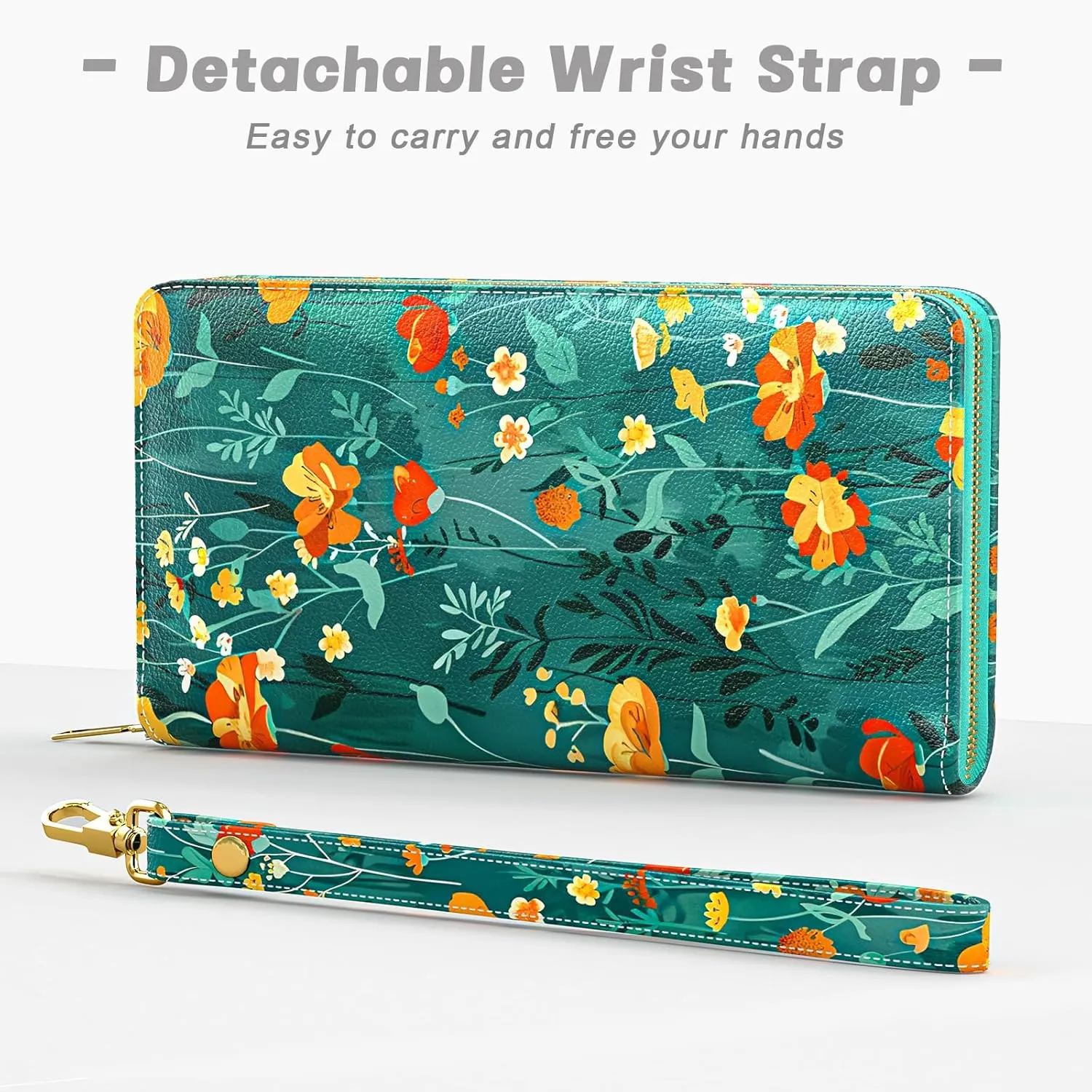 Womens Wallet, RFID Wristlet Wallets for Women, Ladies Clutch Purses, Large Travel Card Holder with Phone Holder