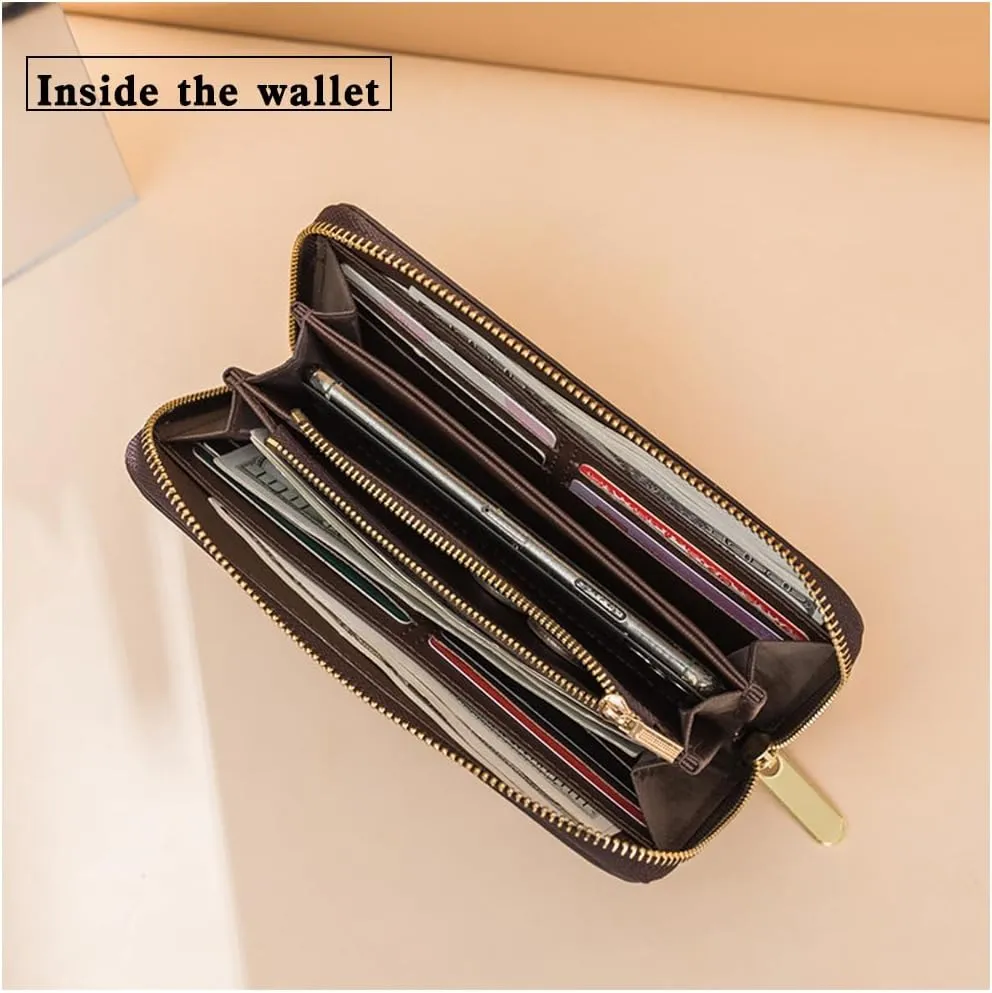 Women's wallet Wristlet Wallets for Women Large capacity travel zipper wallet multi card men's mobile phone change wallet Womans Wallet Ladies Wrist Wallet (Brown)