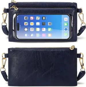 Women's Wallets Leather Small Crossbody Bag Wristlet Clutch Purse Slim Ladies Phone Bags with Shoulder Wrist Straps
