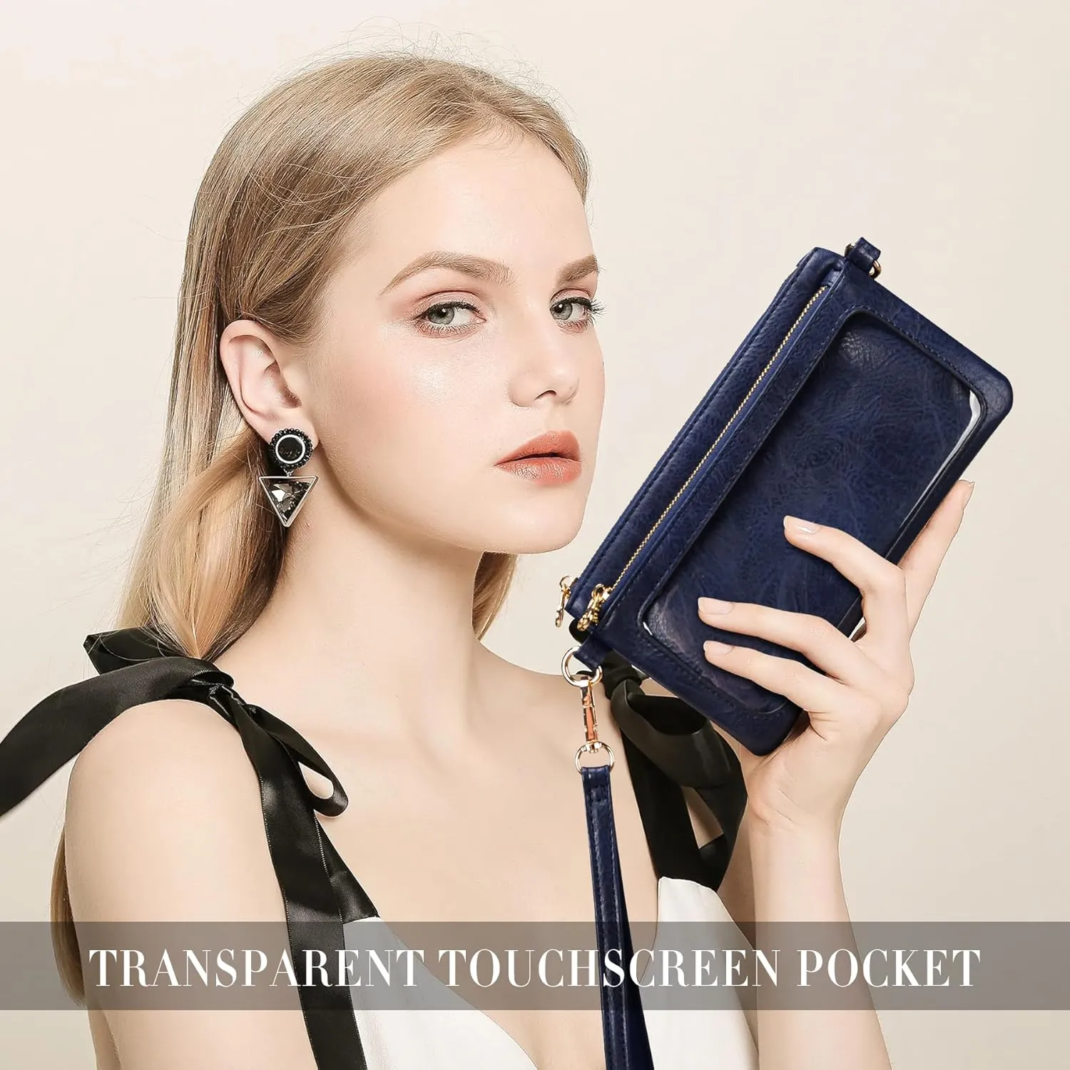 Women's Wallets Leather Small Crossbody Bag Wristlet Clutch Purse Slim Ladies Phone Bags with Shoulder Wrist Straps