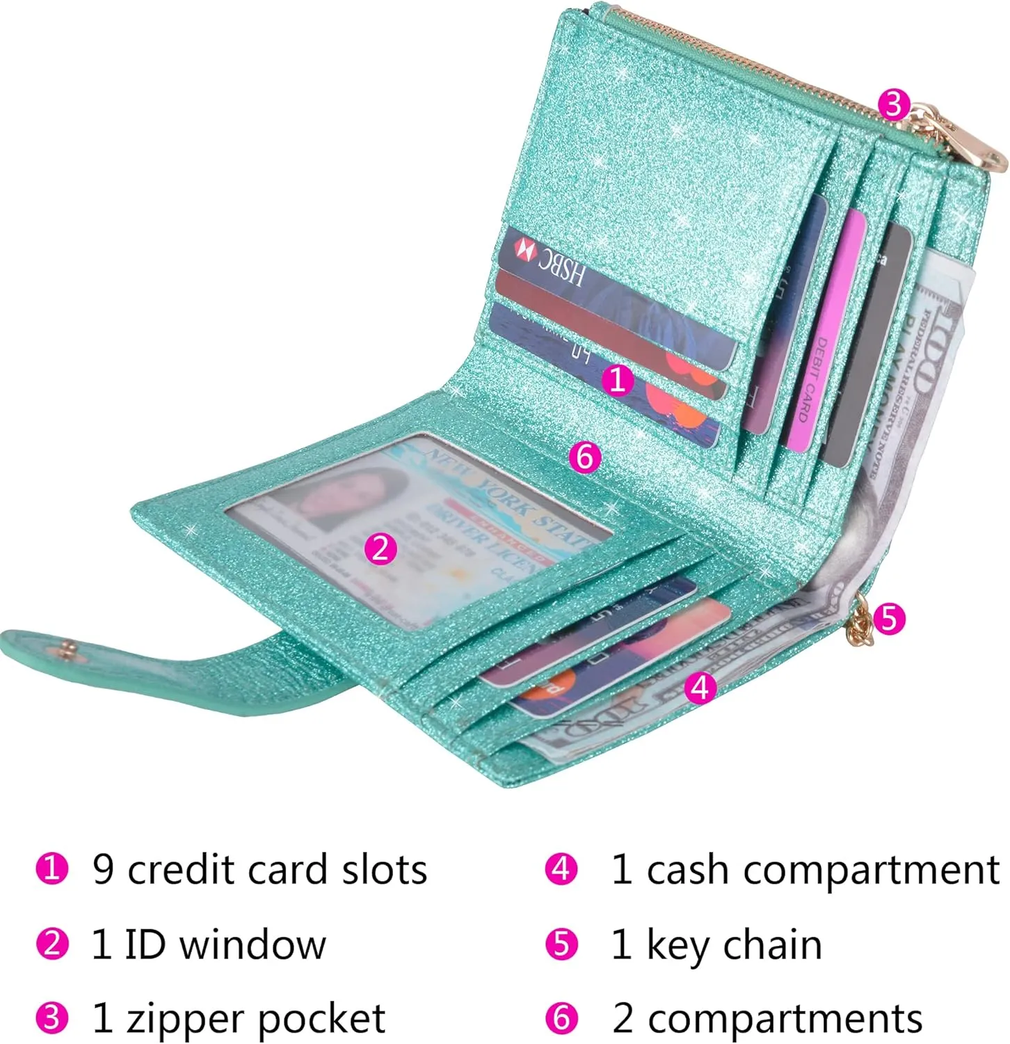 Womens Wallets RFID Small Compact Bifold Leather Card Holder Zip Pocket