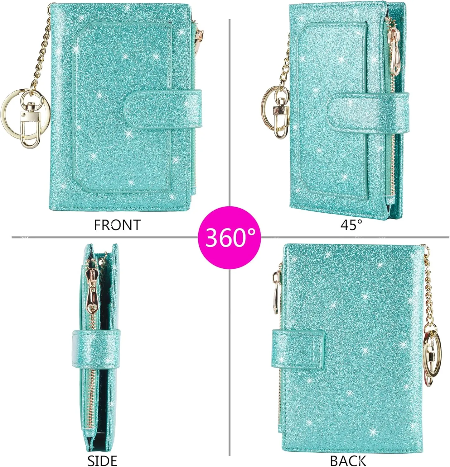Womens Wallets RFID Small Compact Bifold Leather Card Holder Zip Pocket