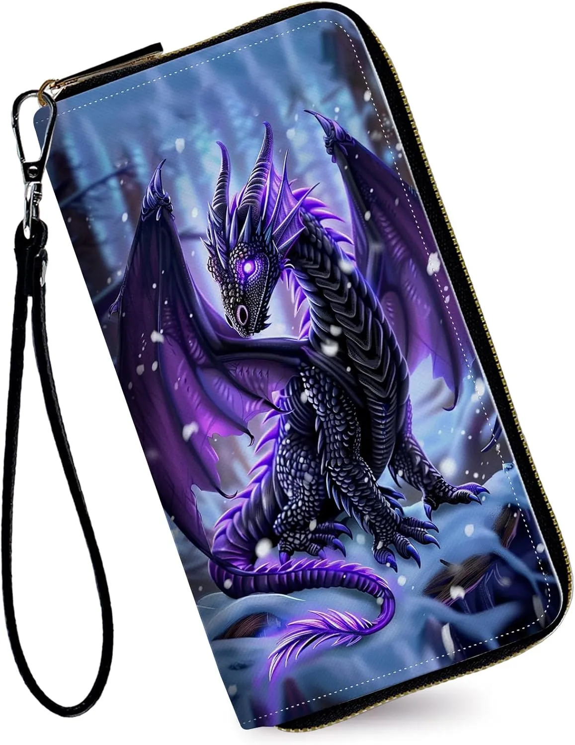 Women's Wallets,Credit Card Holder Money Leather Long Wallet with Wristlet,Large Capacity with Zip-Around Phone Purse for Women Ladies Girls,Cute Little Dragon