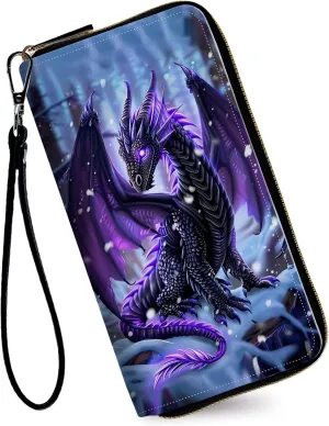 Women's Wallets,Credit Card Holder Money Leather Long Wallet with Wristlet,Large Capacity with Zip-Around Phone Purse for Women Ladies Girls,Cute Little Dragon
