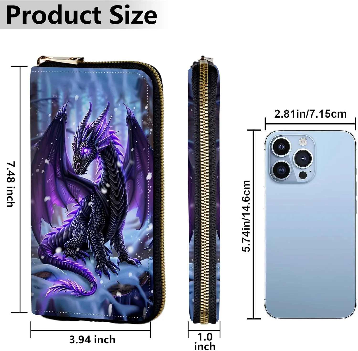 Women's Wallets,Credit Card Holder Money Leather Long Wallet with Wristlet,Large Capacity with Zip-Around Phone Purse for Women Ladies Girls,Cute Little Dragon