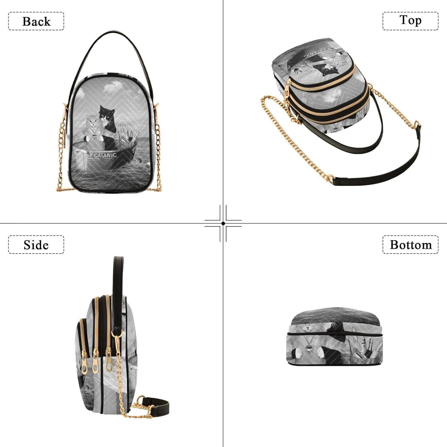 Women's Wave Cross Body Chest Bag, 52 inch Gold Chain Shoulder Handbag Purse