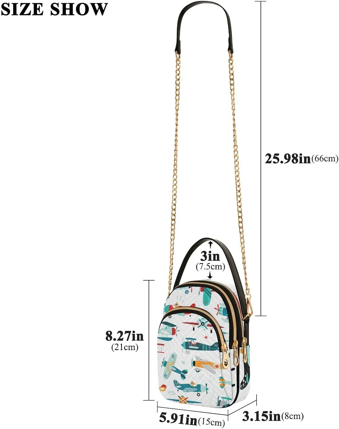 Women's Wave Cross Body Chest Bag, 52 inch Gold Chain Shoulder Handbag Purse