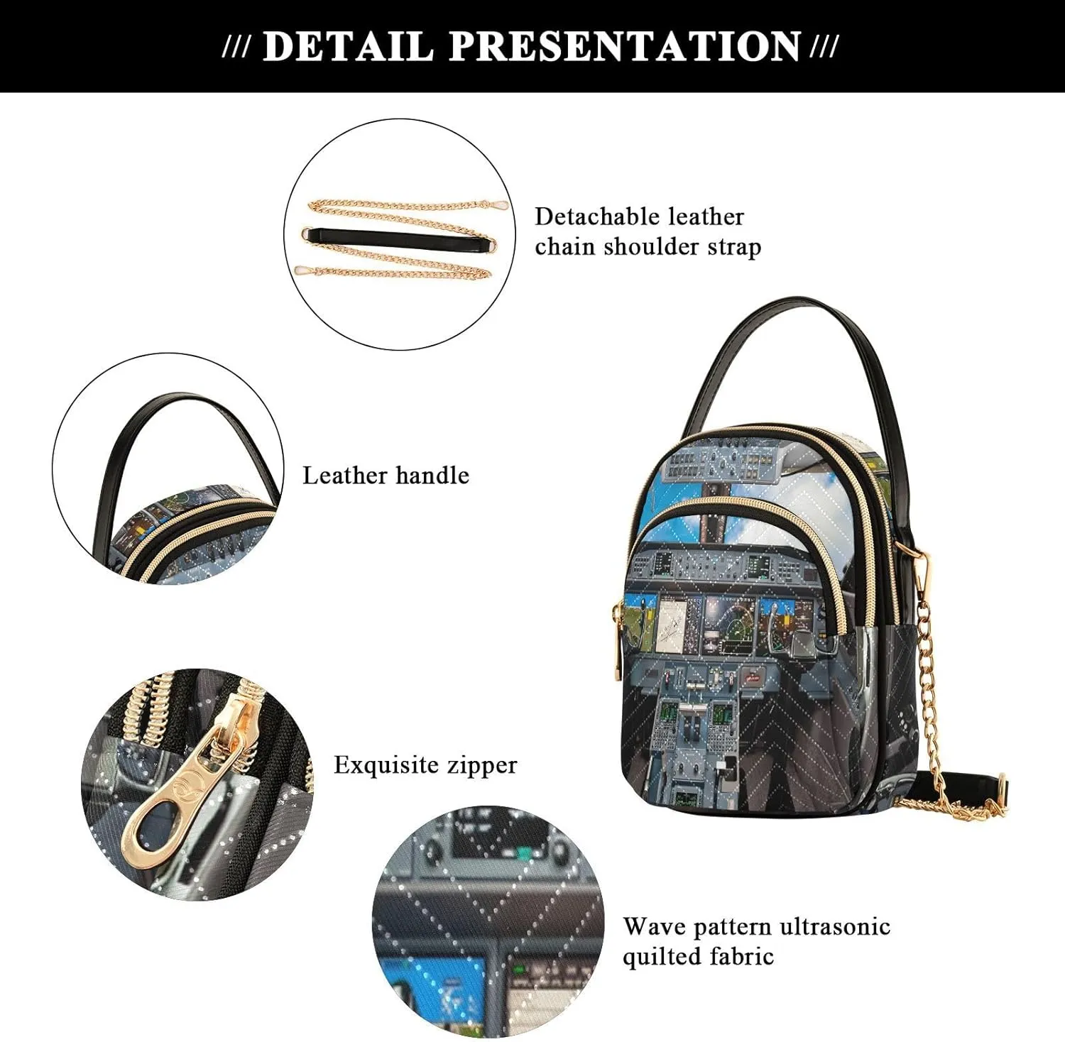 Women's Wave Cross Body Chest Bag, 52 inch Gold Chain Shoulder Handbag Purse