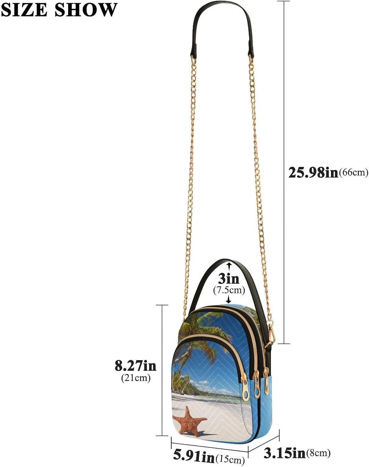 Women's Wave Cross Body Chest Bag, 52 inch Gold Chain Shoulder Handbag Purse