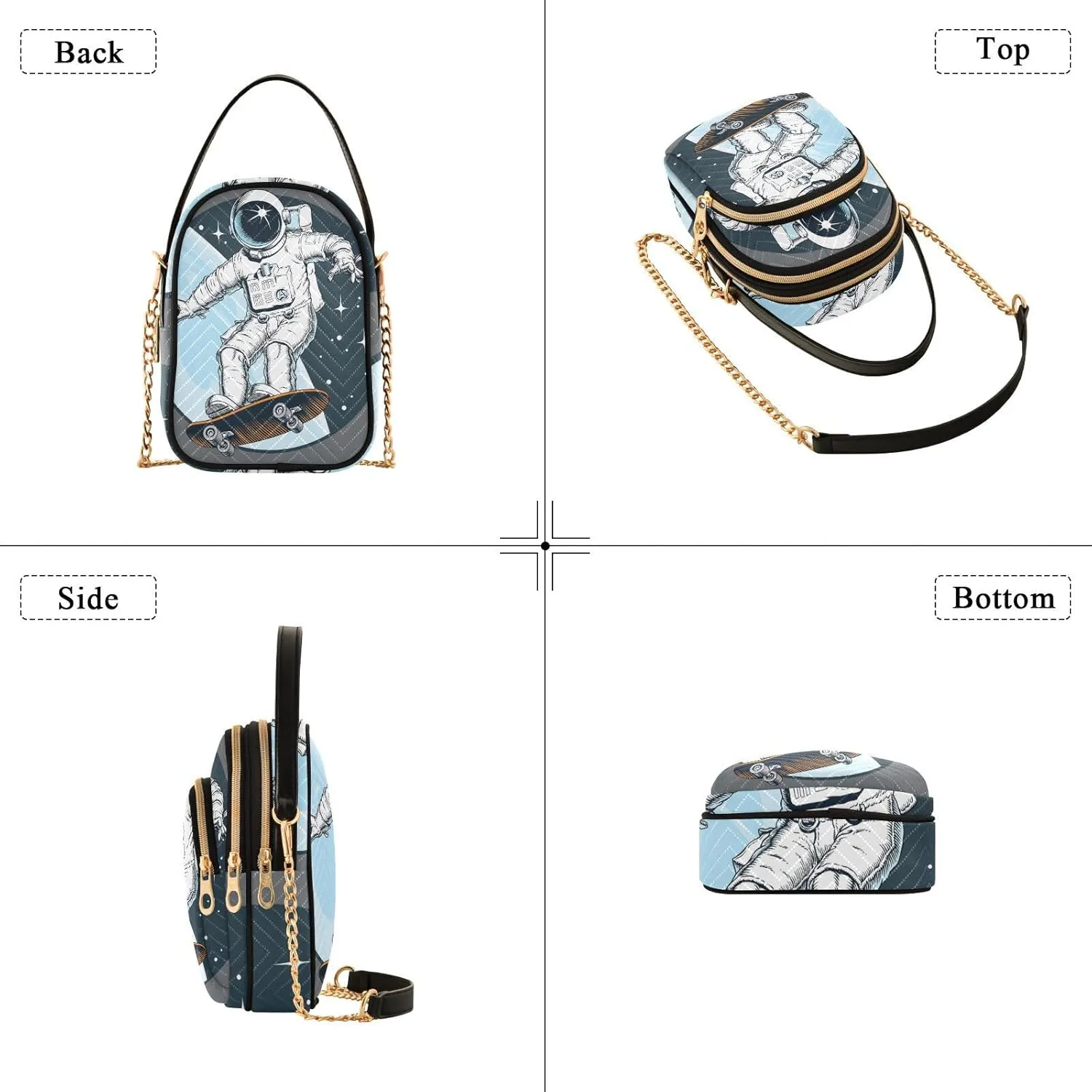 Women's Wave Cross Body Chest Bag, 52 inch Gold Chain Shoulder Handbag Purse