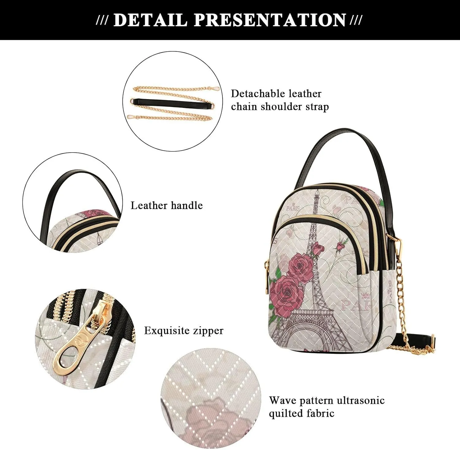 Women's Wave Cross Body Chest Bag, 52 inch Gold Chain Shoulder Handbag Purse