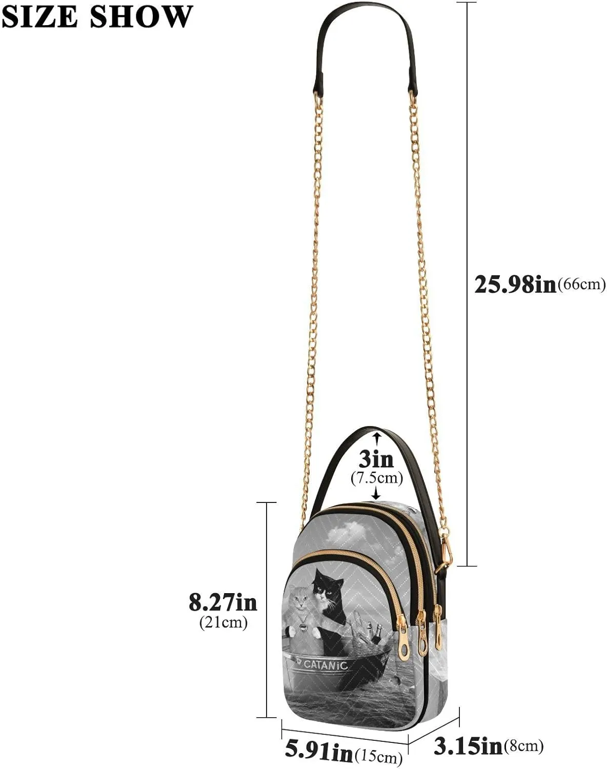 Women's Wave Cross Body Chest Bag, 52 inch Gold Chain Shoulder Handbag Purse