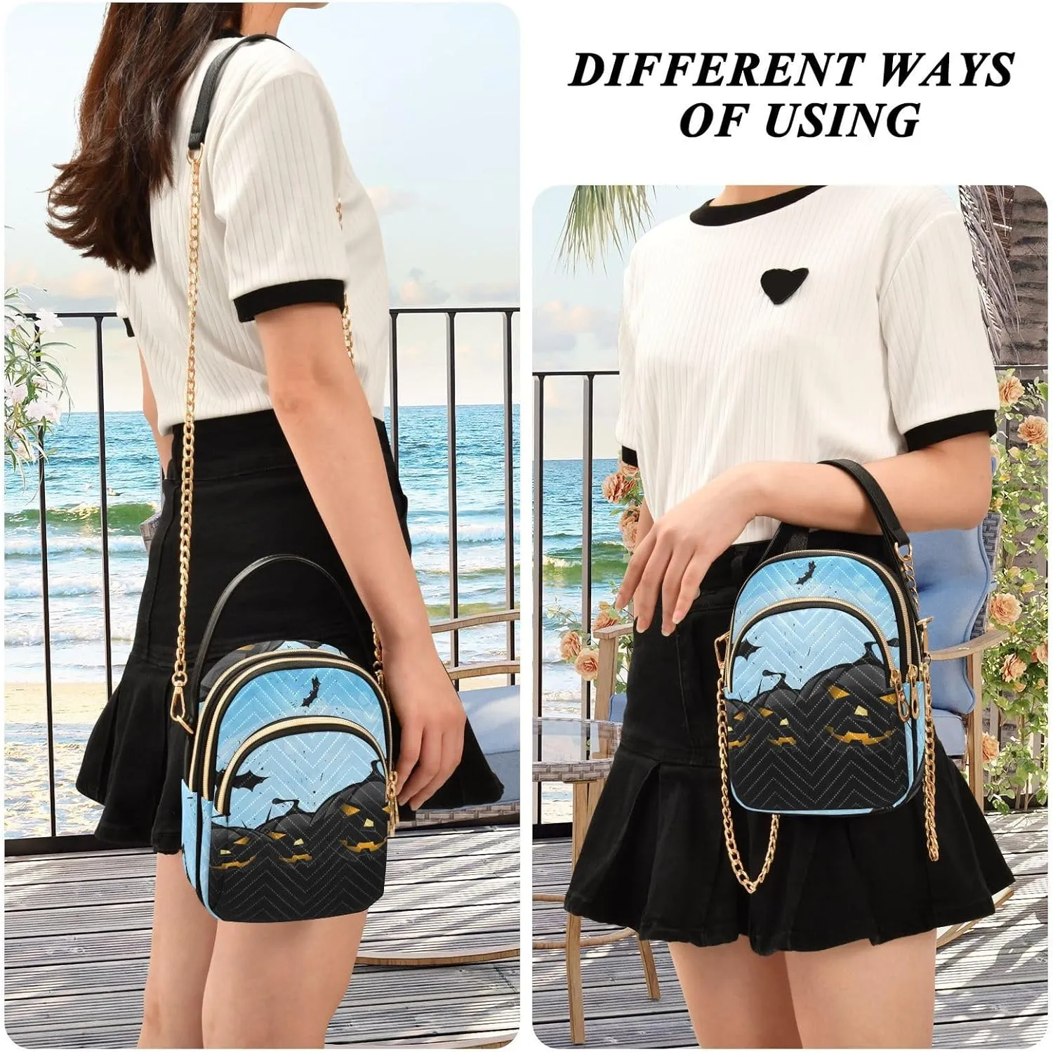 Women's Wave Cross Body Chest Bag, 52 inch Gold Chain Shoulder Handbag Purse