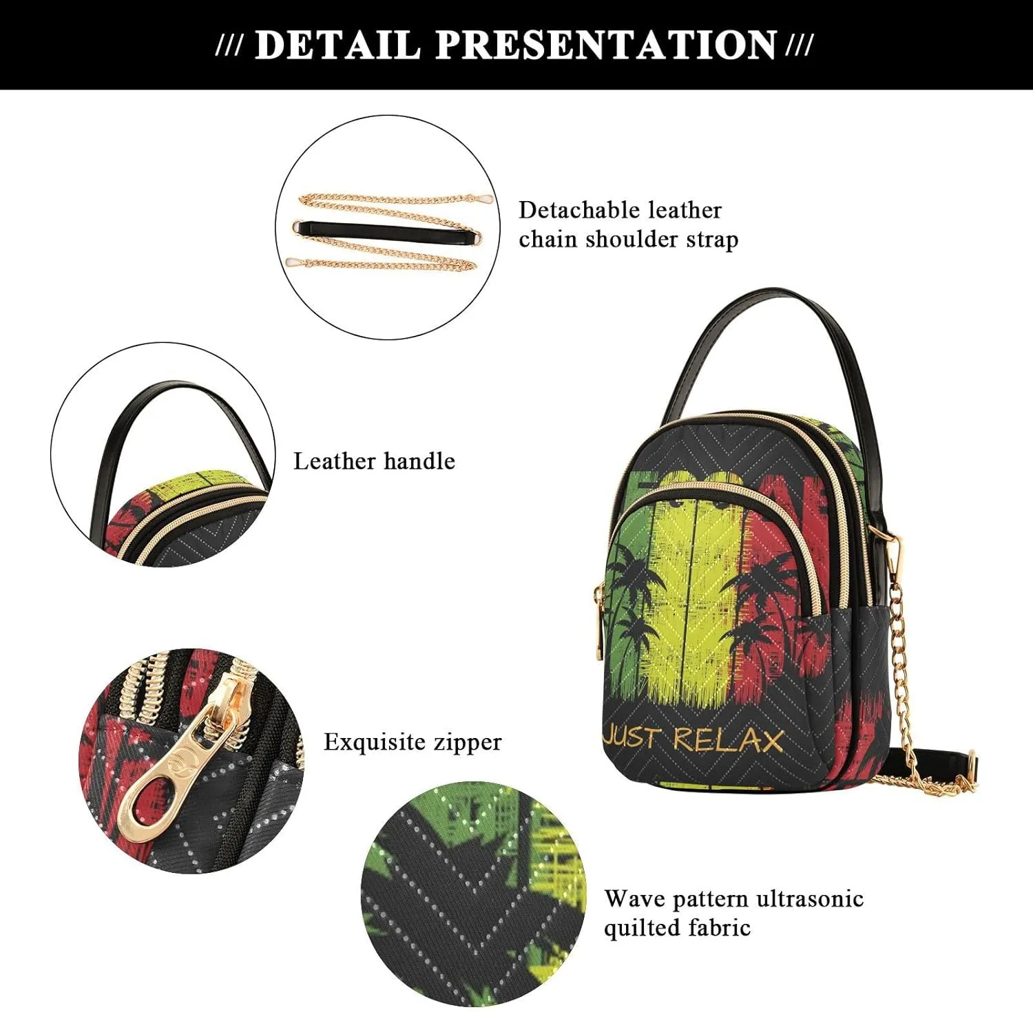 Women's Wave Cross Body Chest Bag, 52 inch Gold Chain Shoulder Handbag Purse