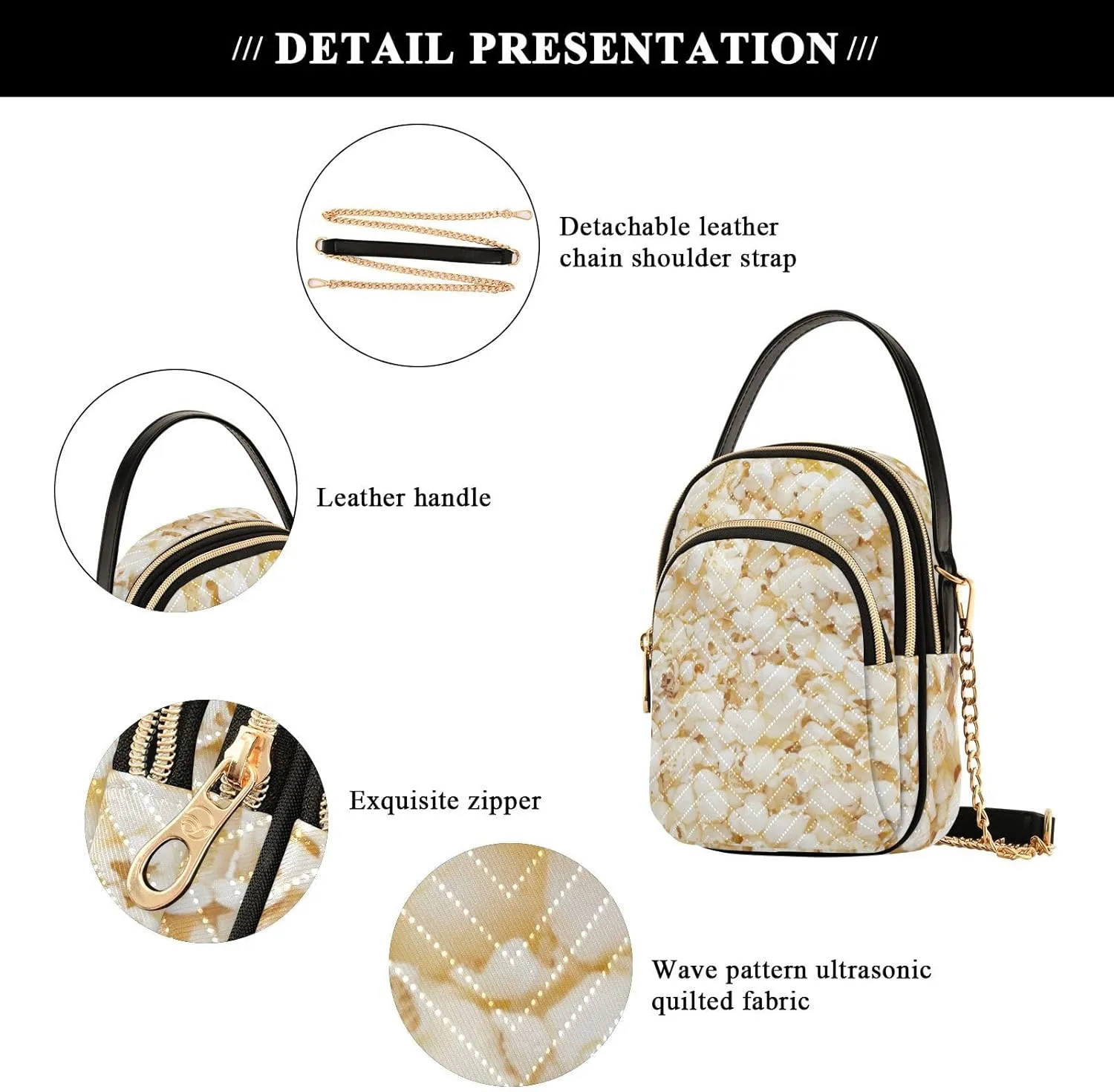Women's Wave Cross Body Chest Bag, 52 inch Gold Chain Shoulder Handbag Purse