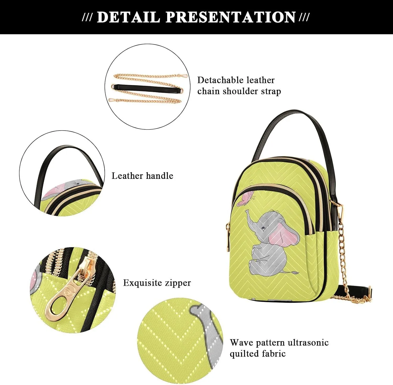 Women's Wave Cross Body Chest Bag, 52 inch Gold Chain Shoulder Handbag Purse