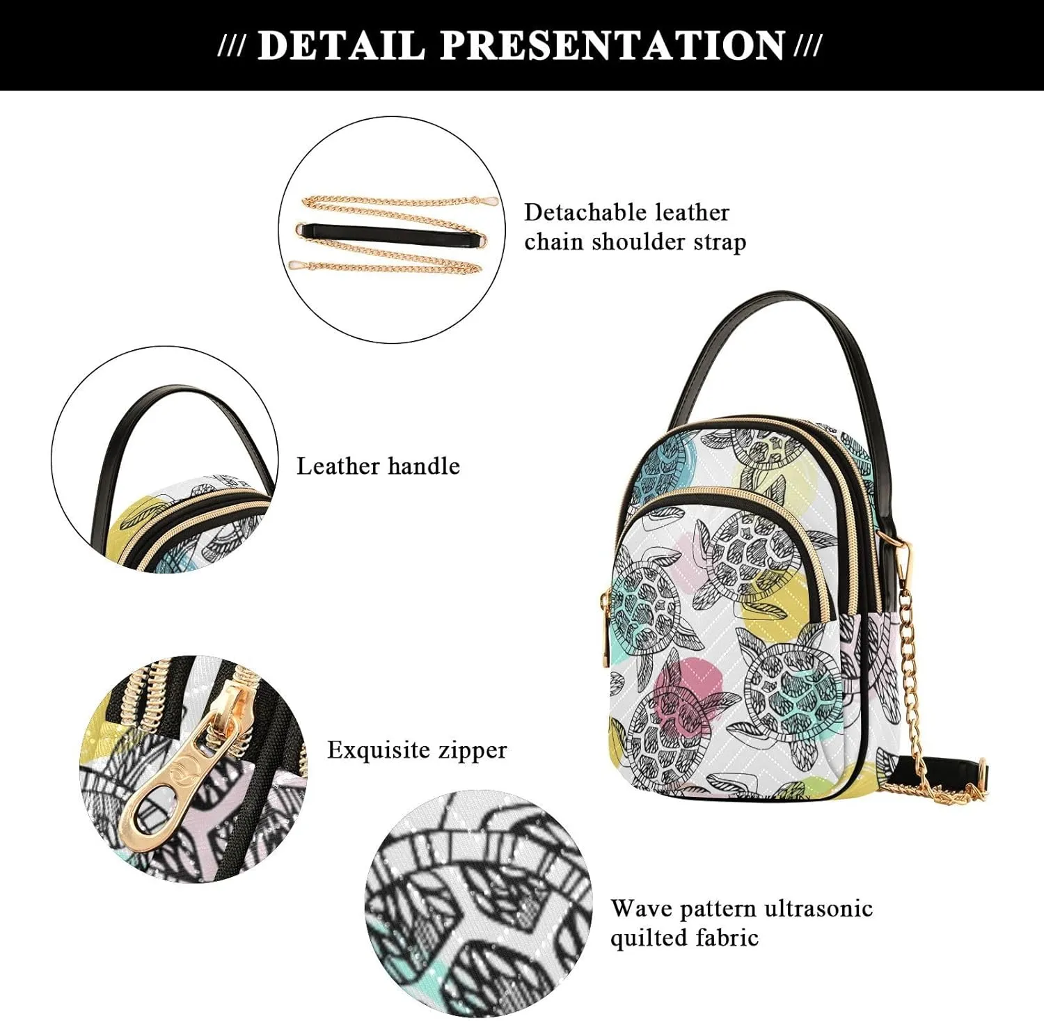 Women's Wave Cross Body Chest Bag, 52 inch Gold Chain Shoulder Handbag Purse