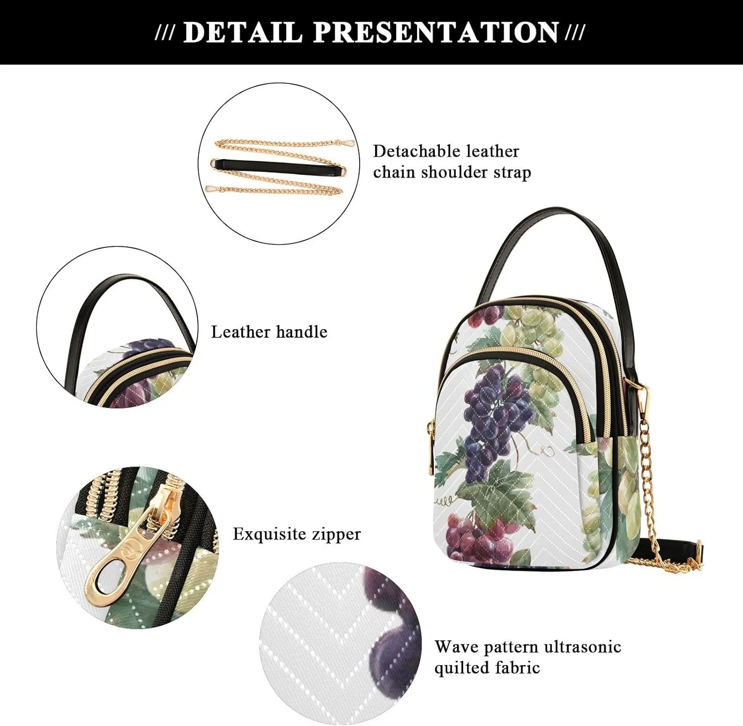 Women's Wave Cross Body Chest Bag, 52 inch Gold Chain Shoulder Handbag Purse