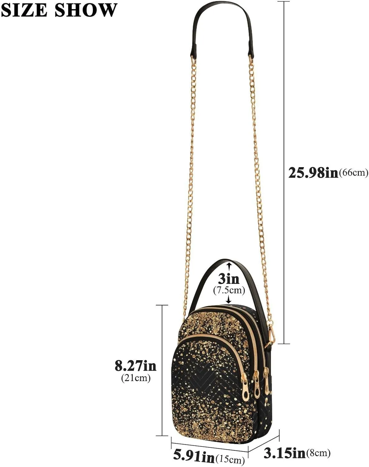 Women's Wave Cross Body Chest Bag, 52 inch Gold Chain Shoulder Handbag Purse