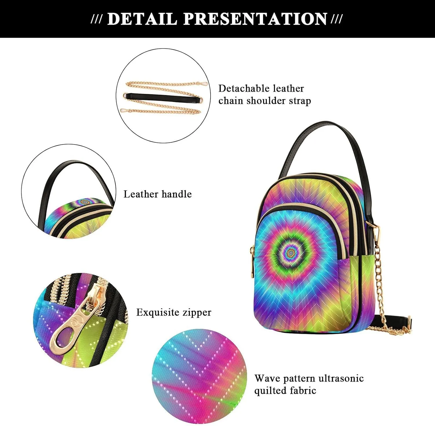 Women's Wave Cross Body Chest Bag, 52 inch Gold Chain Shoulder Handbag Purse
